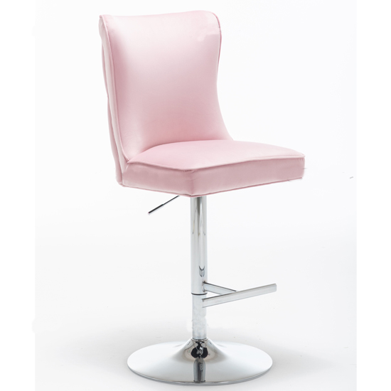 Belkon Pink Velvet Upholstered Gas-Lift Bar Chairs In Pair_2
