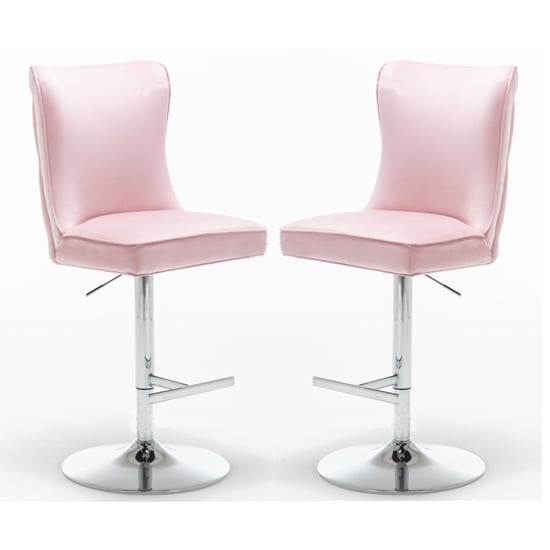 Belkon Pink Velvet Upholstered Gas-Lift Bar Chairs In Pair