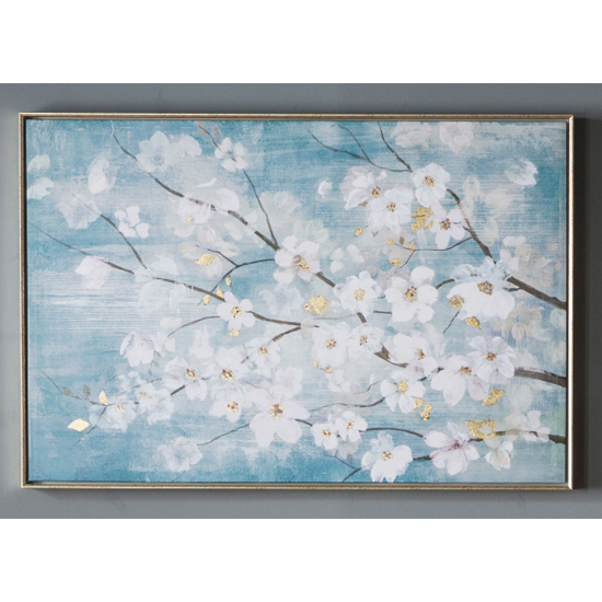 Bella Blossom Framed Art With Gold Frame In Blue And White_2