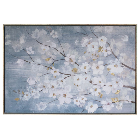 Bella Blossom Framed Art With Gold Frame In Blue And White_3