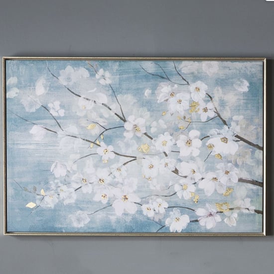 Bella Blossom Framed Art With Gold Frame In Blue And White