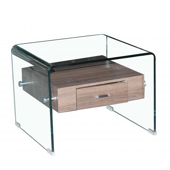 Afya Lamp Table In Clear Glass With 1 Drawer