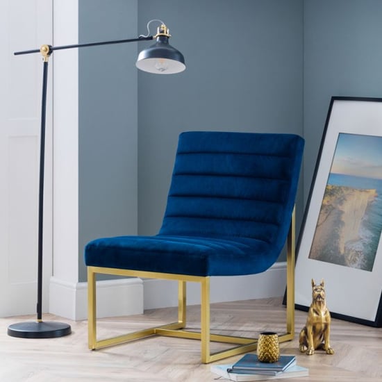 Product photograph of Barak Velvet Bedroom Chair In Blue And Gold from Furniture in Fashion