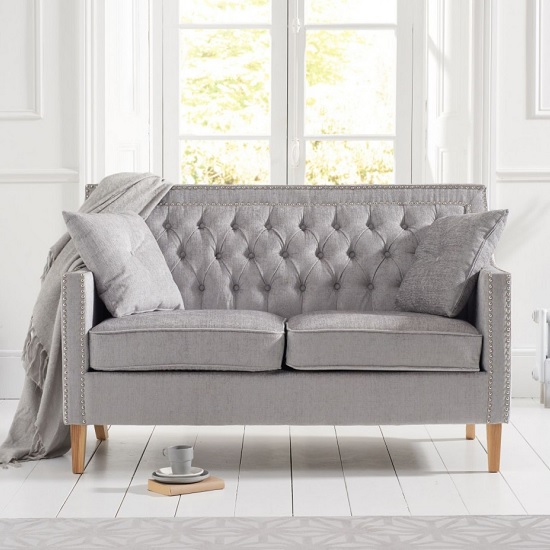 Ballark Fabric 2 Seater Sofa In Grey Plush And Natural Ash Legs
