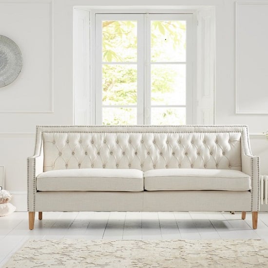 Ballark Fabric Upholstered 3 Seater Sofa In Ivory_2