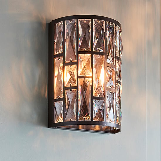 Product photograph of Belle 1 Light Faceted Glass Wall Light In Dark Bronze from Furniture in Fashion