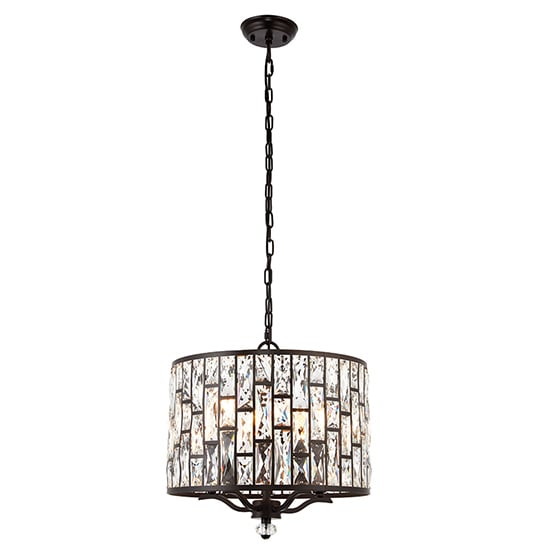 Belle 5 Lights Faceted Glass Pendant Light In Dark Bronze