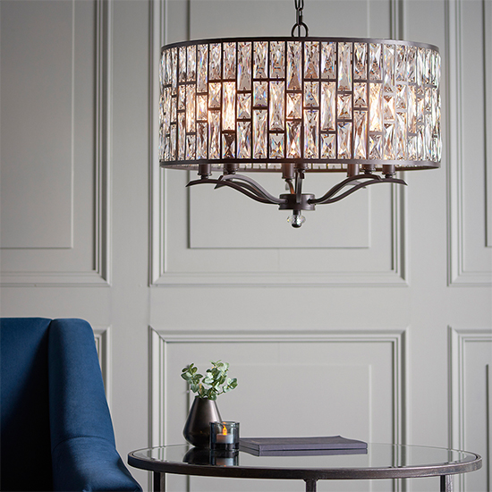 Belle 8 Lights Faceted Glass Pendant Light In Dark Bronze