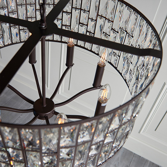 Belle 8 Lights Faceted Glass Pendant Light In Dark Bronze