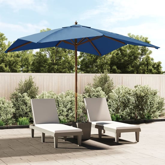 Product photograph of Belle Fabric Garden Parasol In Azure Blue With Wooden Pole from Furniture in Fashion