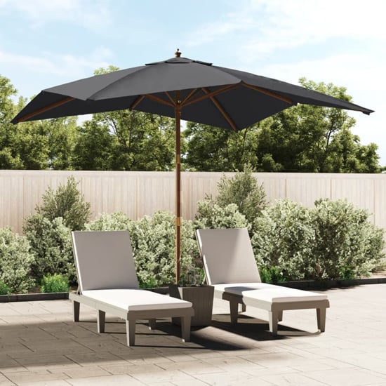 Belle Fabric Garden Parasol In Black With Wooden Pole