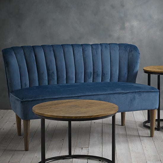 Product photograph of Belle Velvet 2 Seater Sofa With Wooden Legs In Midnight Blue from Furniture in Fashion