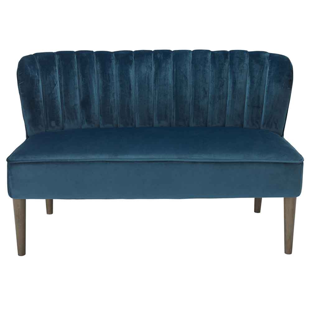 Belle Velvet 2 Seater Sofa With Wooden Legs - Midnight Blue