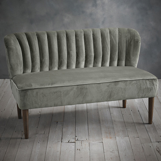 Belle Velvet 2 Seater Sofa With Wooden Legs In Steel Grey