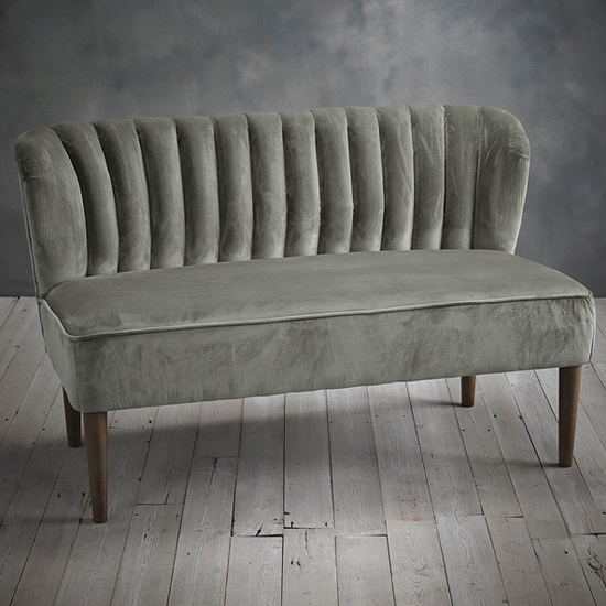 Photo of Belle velvet 2 seater sofa with wooden legs in steel grey