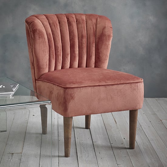Belle Velvet Lounge Chair With Wooden Legs In Pink