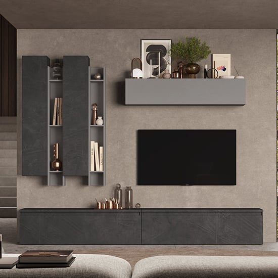 Read more about Belle wooden entertainment unit in slate and lead