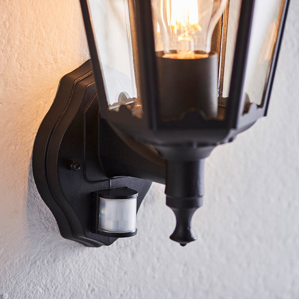Belleville Large Clear Glass Shade Outdoor Wall Light In Black