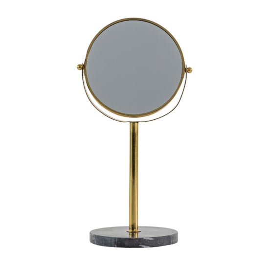 Photo of Belleville vanity mirror in gold with black marble base