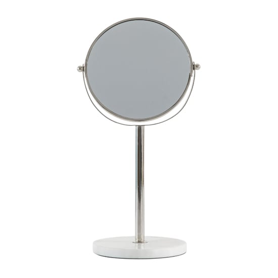 Belleville Vanity Mirror In Silver With White Marble Base