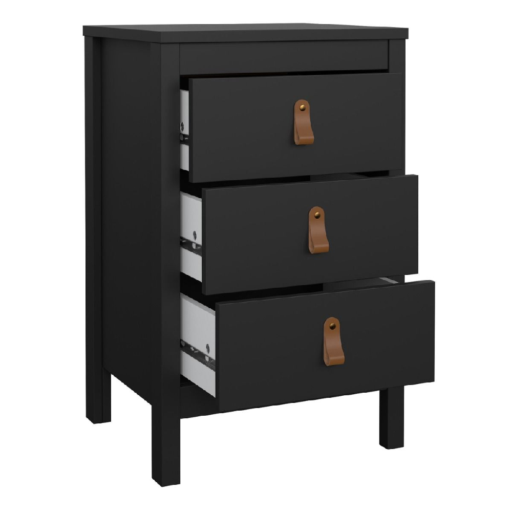 Bellevue Wooden Bedside Cabinet With 3 Drawers In Matt Black