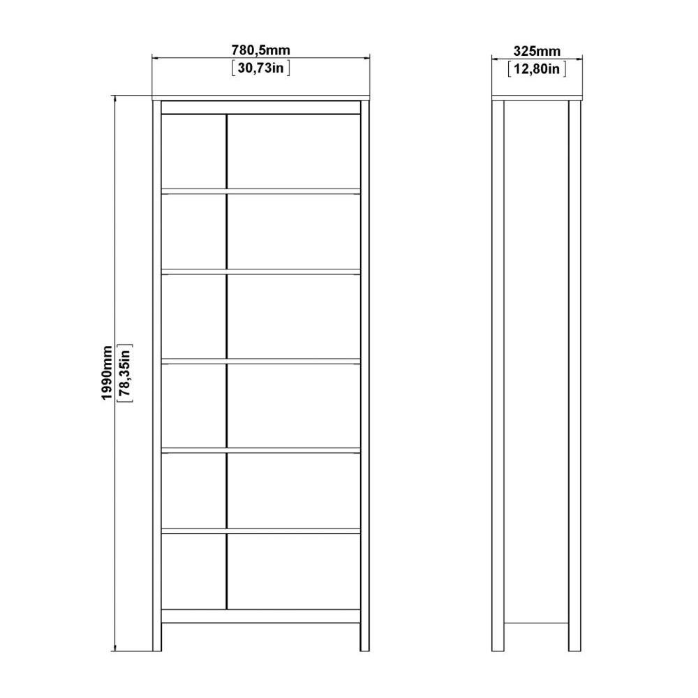 Bellevue Wooden Bookcase With 6 Shelves In Oak