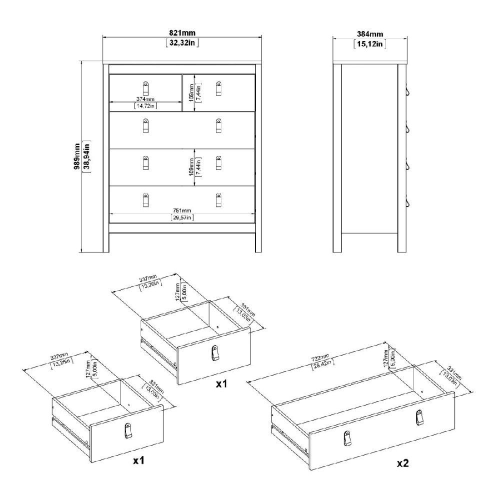 Bellevue Wooden Chest Of 5 Drawers In Oak
