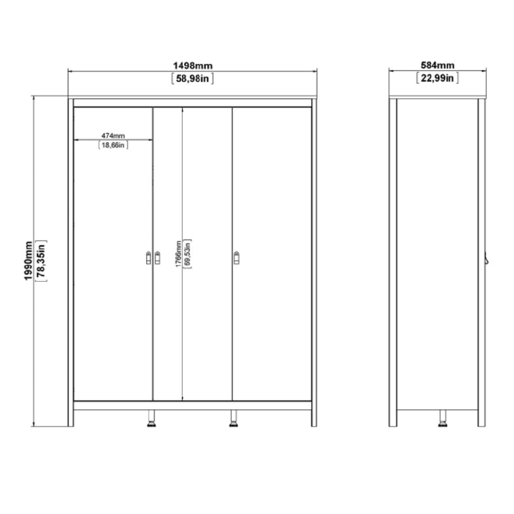 Bellevue Wooden Furniture Set With 3 Doors Wardrobe In Oak