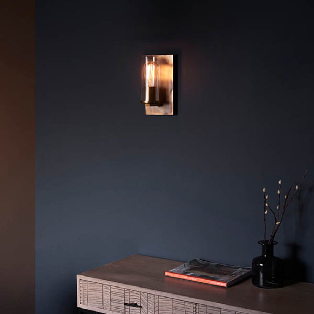 Read more about Bellflower clear glass shade wall light in bronze