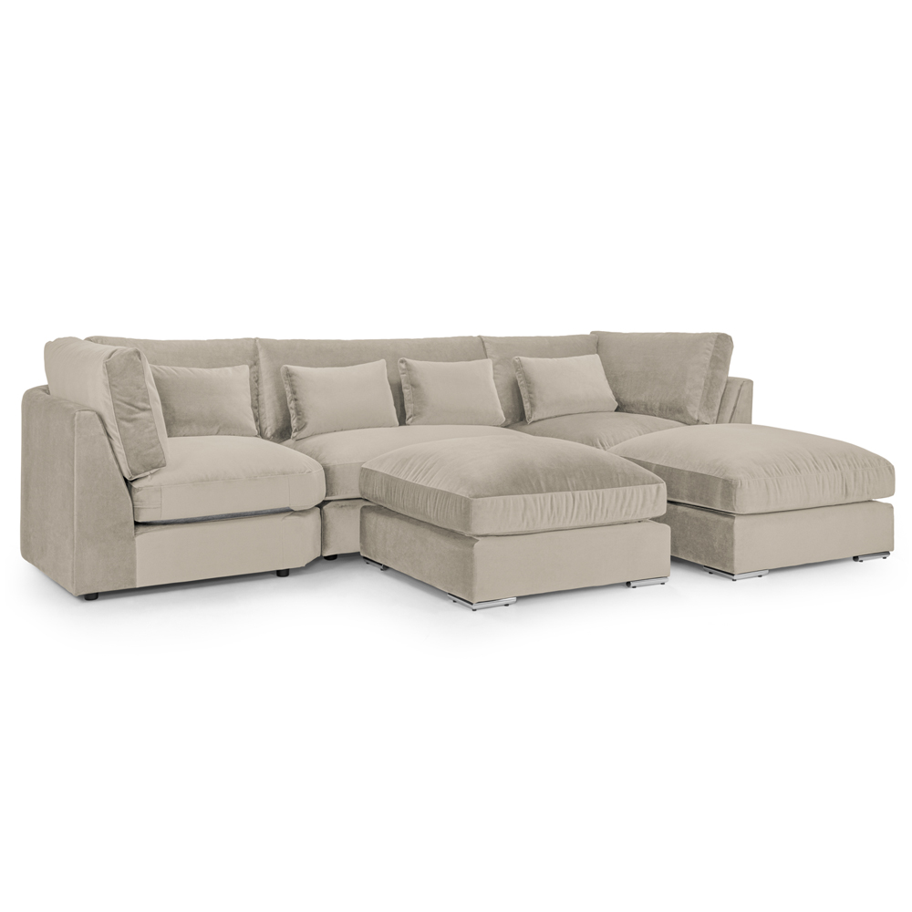 Bellingham Velvet U Shaped Corner Sofa In Beige