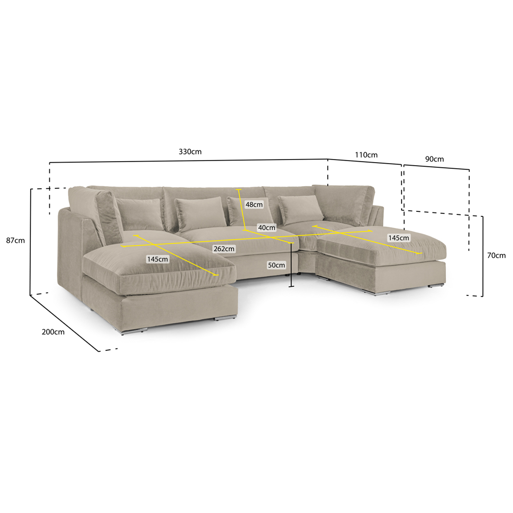 Bellingham Velvet U Shaped Corner Sofa In Beige