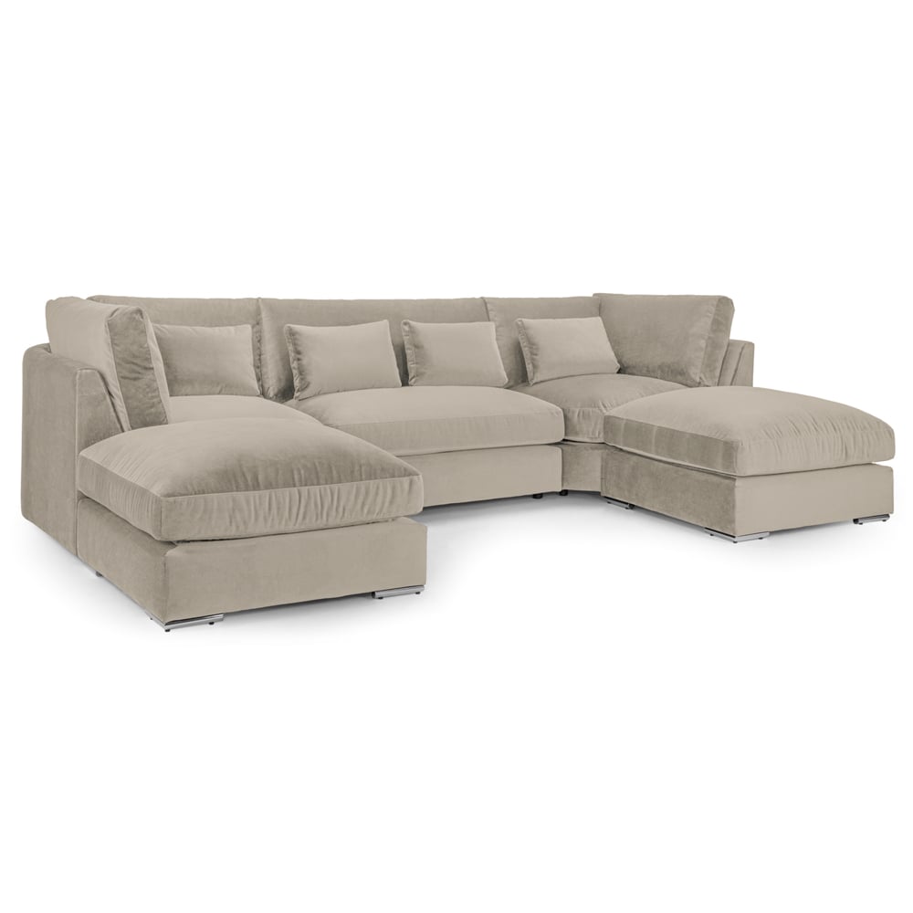 Bellingham Velvet U Shaped Corner Sofa In Beige