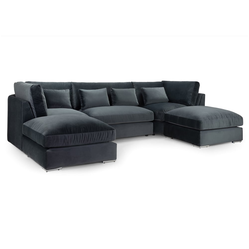Bellingham Velvet U Shaped Corner Sofa In Slate