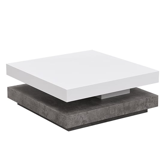Hugo Rotating Gloss Coffee Table In White Concrete Effect_3