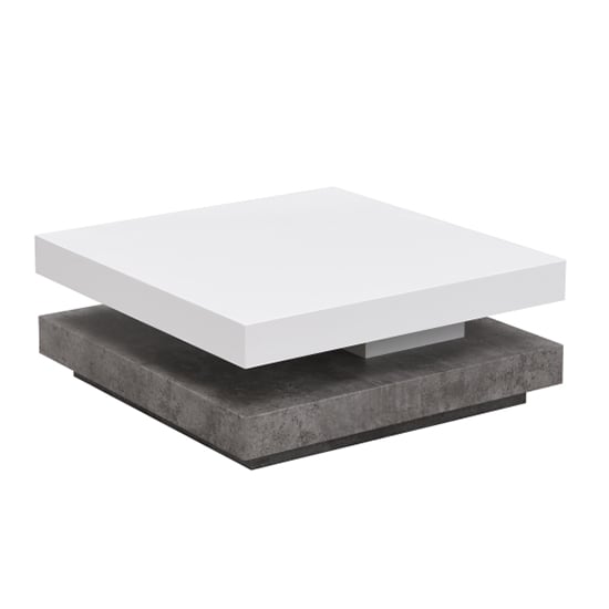 Hugo Rotating Gloss Coffee Table In White Concrete Effect_5
