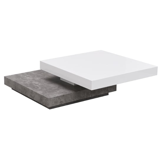Hugo Rotating Gloss Coffee Table In White Concrete Effect_9