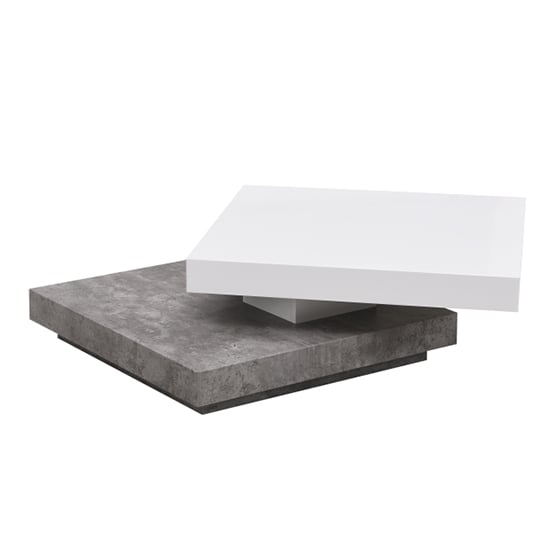 Hugo Rotating Gloss Coffee Table In White Concrete Effect_10