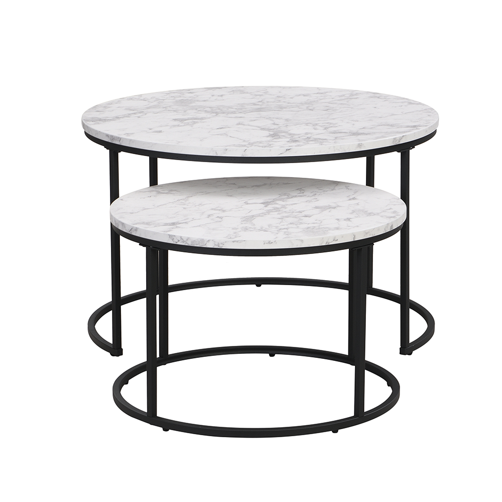 Bellini Wooden Nesting Coffee Tables In White Marble Effect