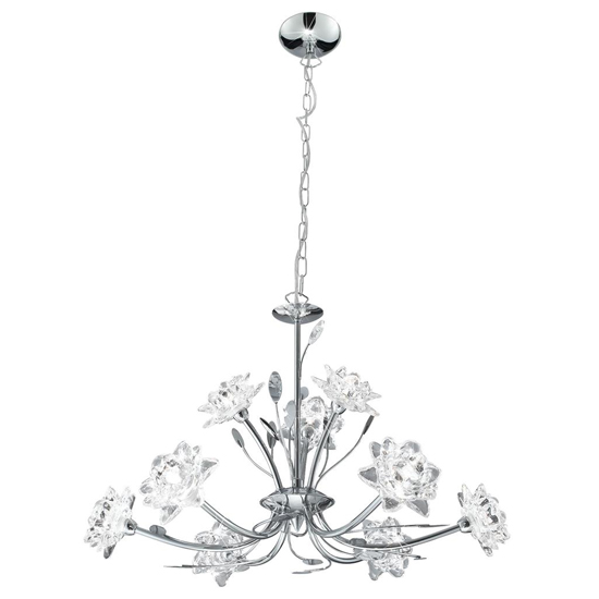 Bellis 9 Lights Clear Glass Ceiling Pendant Light In Chrome