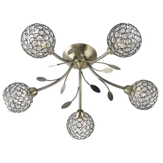 Photo of Bellis ii 5 lights clear glass flush ceiling light in brass