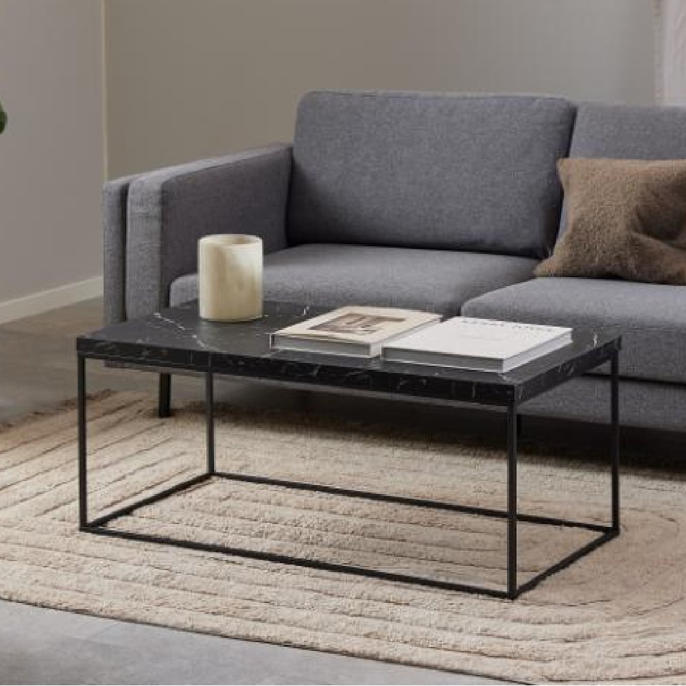Product photograph of Bellmore Wooden Rectangular Coffee Table In Black Marble Effect from Furniture in Fashion