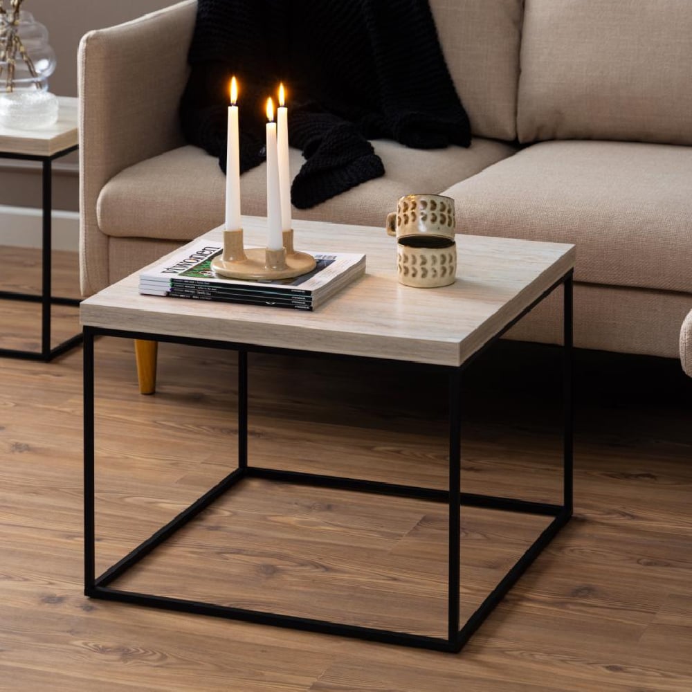 Product photograph of Bellmore Wooden Square Coffee Table In Travertine from Furniture in Fashion