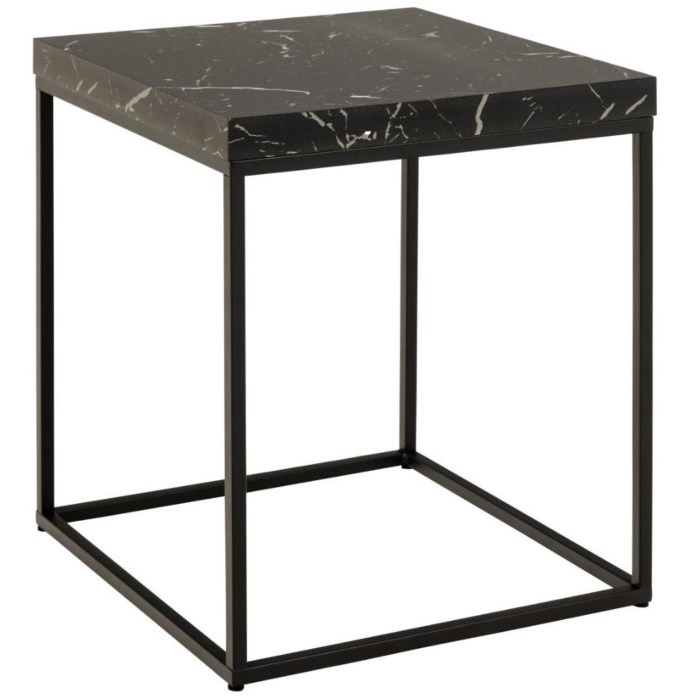 Bellmore Wooden Square Side Table In Black Marble Effect