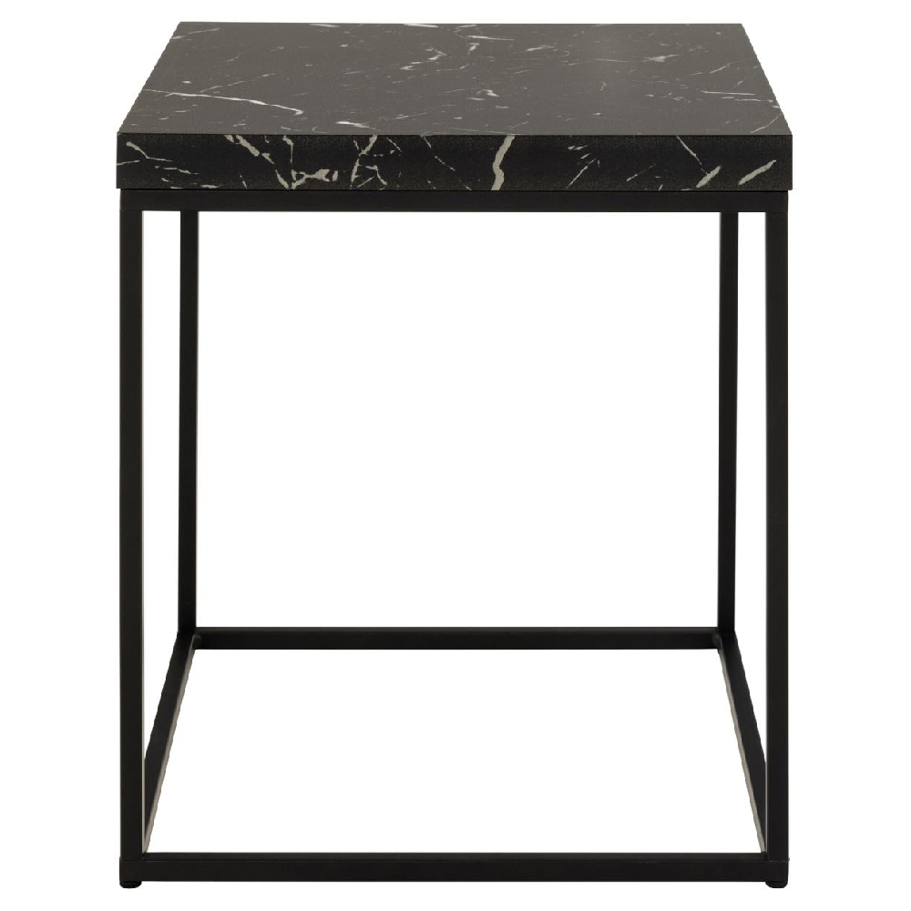 Bellmore Wooden Square Side Table In Black Marble Effect