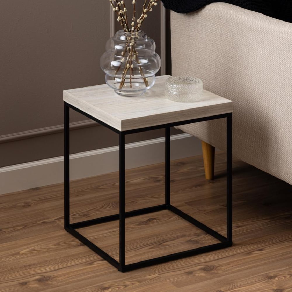 Product photograph of Bellmore Wooden Square Side Table In Travertine from Furniture in Fashion