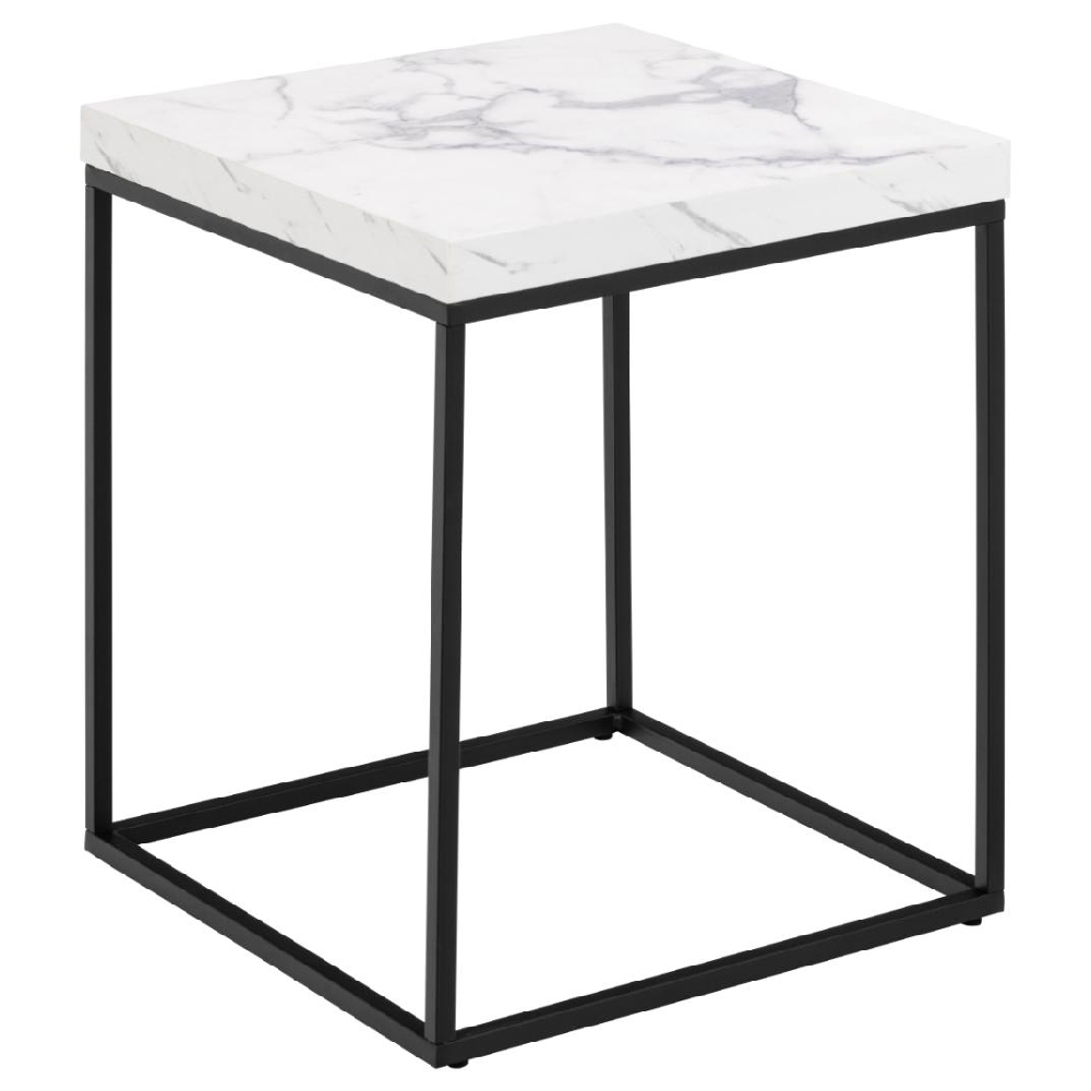Bellmore Wooden Square Side Table In White Marble Effect