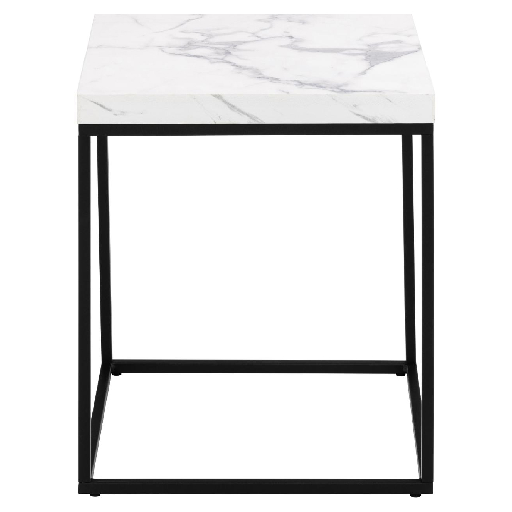 Bellmore Wooden Square Side Table In White Marble Effect