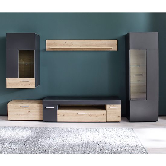 Belloz LED Living Room Furniture Set In Artisan Oak Matt Grey