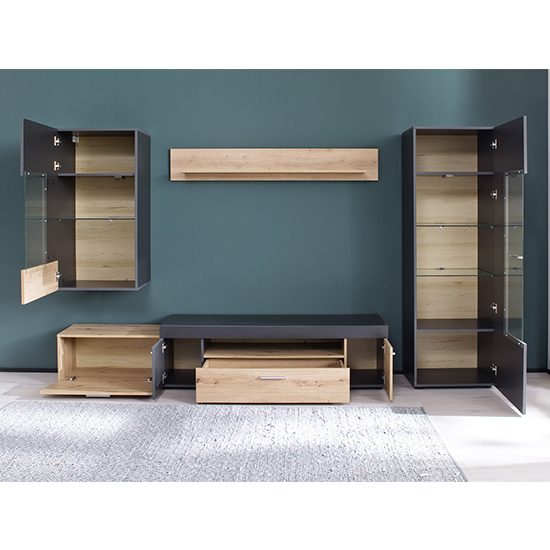 Belloz LED Living Room Furniture Set In Artisan Oak Matt Grey