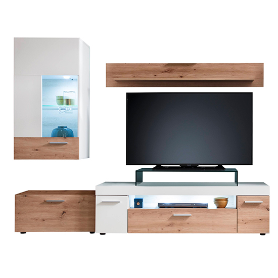Belloz LED Living Room Furniture Set In White And Artisan Oak